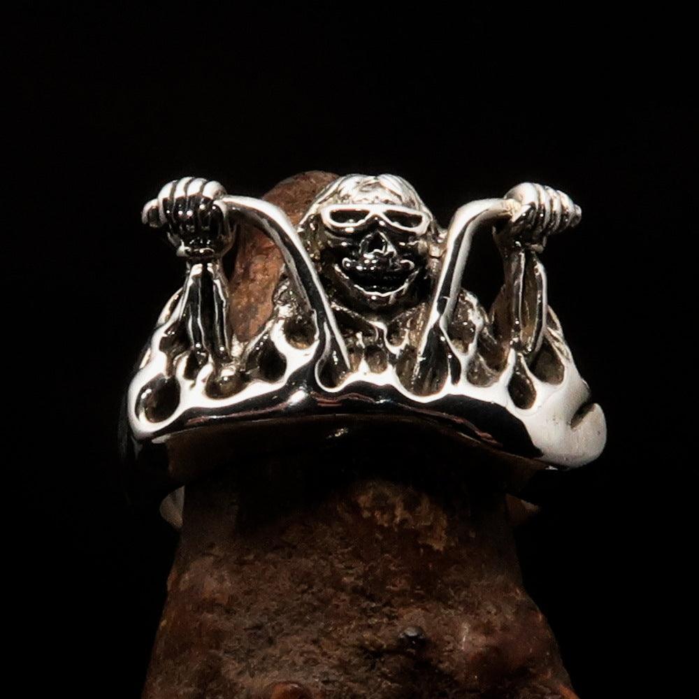 Men's Outlaw Ring Biker on Chopper - antiqued Sterling Silver-1