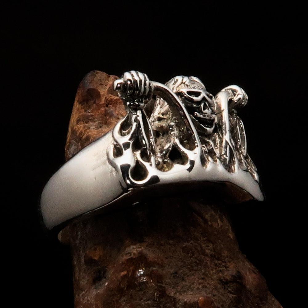 Men's Outlaw Ring Biker on Chopper - antiqued Sterling Silver-2