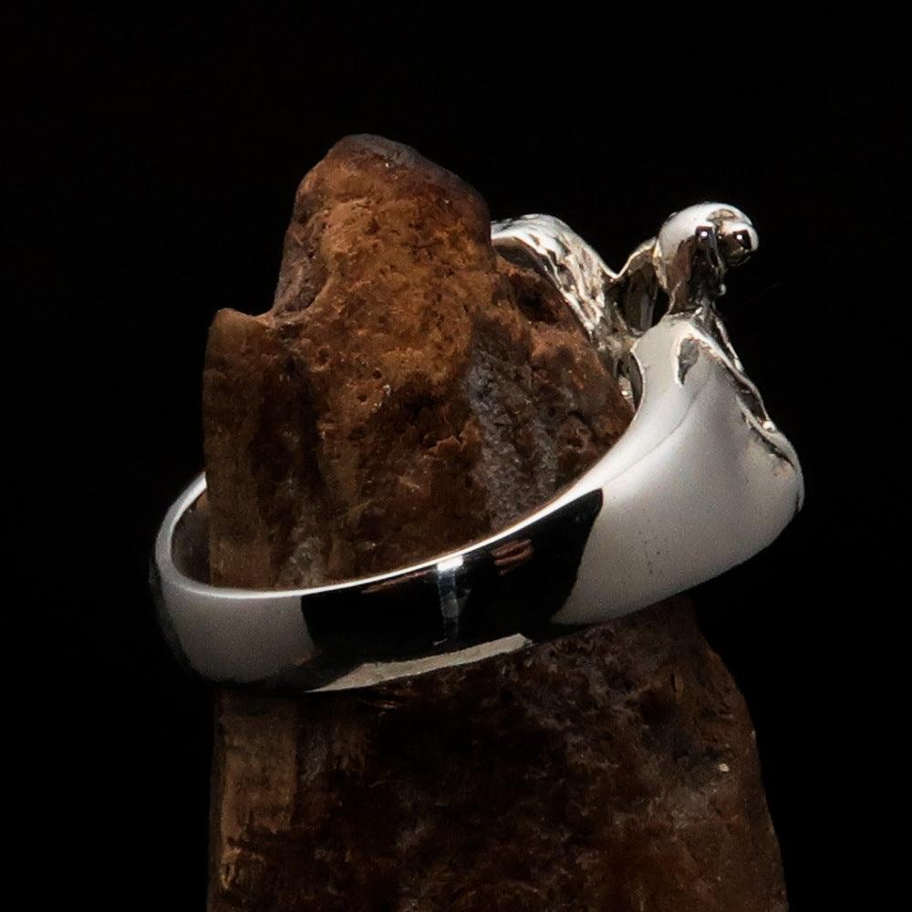 Men's Outlaw Ring Biker on Chopper - antiqued Sterling Silver-3