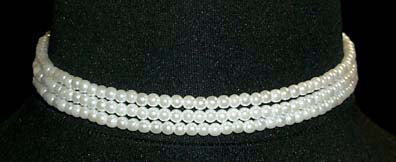 #9778 - 3 Row 4mm White Simulated Pearl Necklace-11.5"-14.75" Adj-0