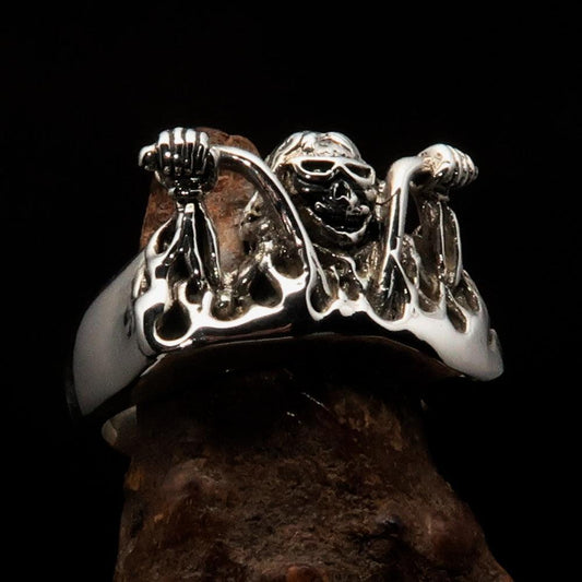 Men's Outlaw Ring Biker on Chopper - antiqued Sterling Silver-0